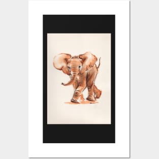 Lillie - Watercolor painting of a baby elephant Posters and Art